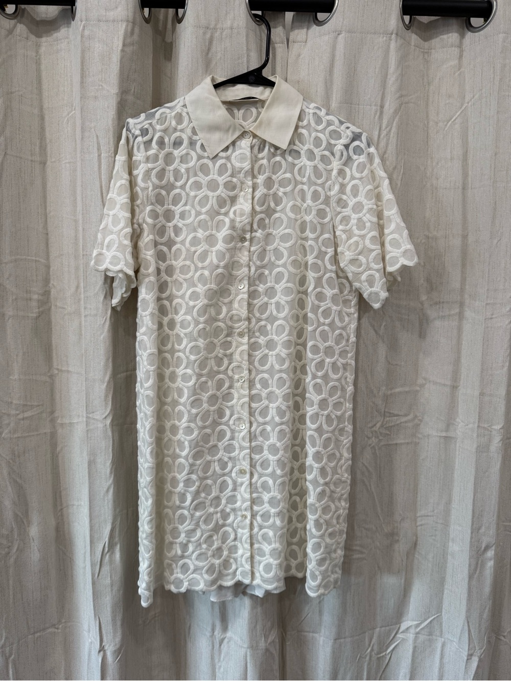 Rebecca Taylor Cream Floral Lace Button-Front Dress
